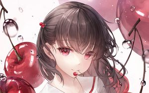 Preview wallpaper girl, cherry, drops, anime, art, cartoon