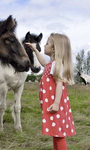 Preview wallpaper girl, child, pony, walk, grass