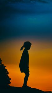 Preview wallpaper girl, child, silhouette, sunset