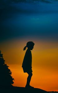 Preview wallpaper girl, child, silhouette, sunset