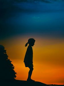 Preview wallpaper girl, child, silhouette, sunset