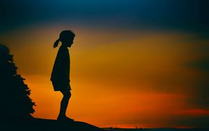 Preview wallpaper girl, child, silhouette, sunset