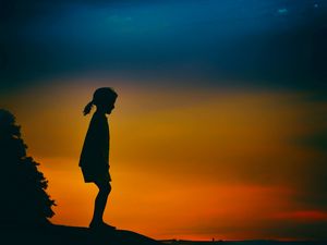 Preview wallpaper girl, child, silhouette, sunset