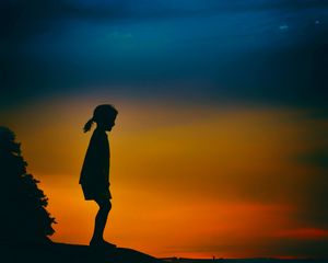 Preview wallpaper girl, child, silhouette, sunset
