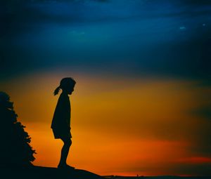 Preview wallpaper girl, child, silhouette, sunset