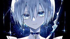 Preview wallpaper girl, choker, dress, glance, blue, anime