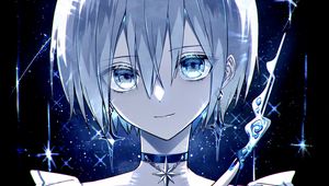 Preview wallpaper girl, choker, dress, glance, blue, anime