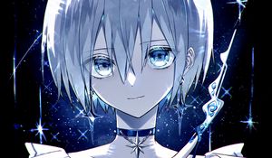 Preview wallpaper girl, choker, dress, glance, blue, anime