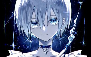 Preview wallpaper girl, choker, dress, glance, blue, anime