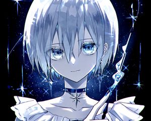 Preview wallpaper girl, choker, dress, glance, blue, anime