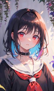 Preview wallpaper girl, choker, flowers, anime