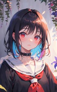 Preview wallpaper girl, choker, flowers, anime