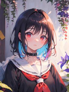 Preview wallpaper girl, choker, flowers, anime