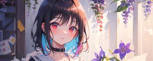 Preview wallpaper girl, choker, flowers, anime