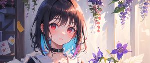 Preview wallpaper girl, choker, flowers, anime