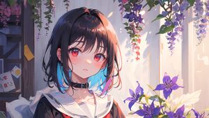 Preview wallpaper girl, choker, flowers, anime