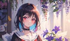 Preview wallpaper girl, choker, flowers, anime