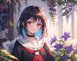 Preview wallpaper girl, choker, flowers, anime