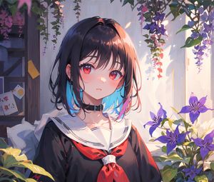Preview wallpaper girl, choker, flowers, anime