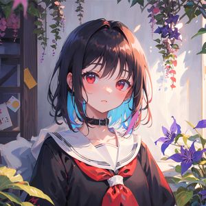 Preview wallpaper girl, choker, flowers, anime