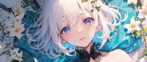 Preview wallpaper girl, choker, flowers, sunlight, anime