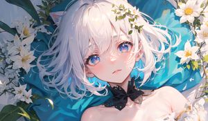 Preview wallpaper girl, choker, flowers, sunlight, anime