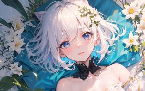 Preview wallpaper girl, choker, flowers, sunlight, anime