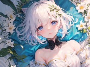 Preview wallpaper girl, choker, flowers, sunlight, anime