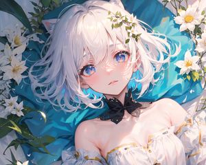 Preview wallpaper girl, choker, flowers, sunlight, anime