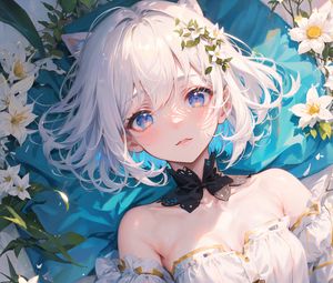 Preview wallpaper girl, choker, flowers, sunlight, anime