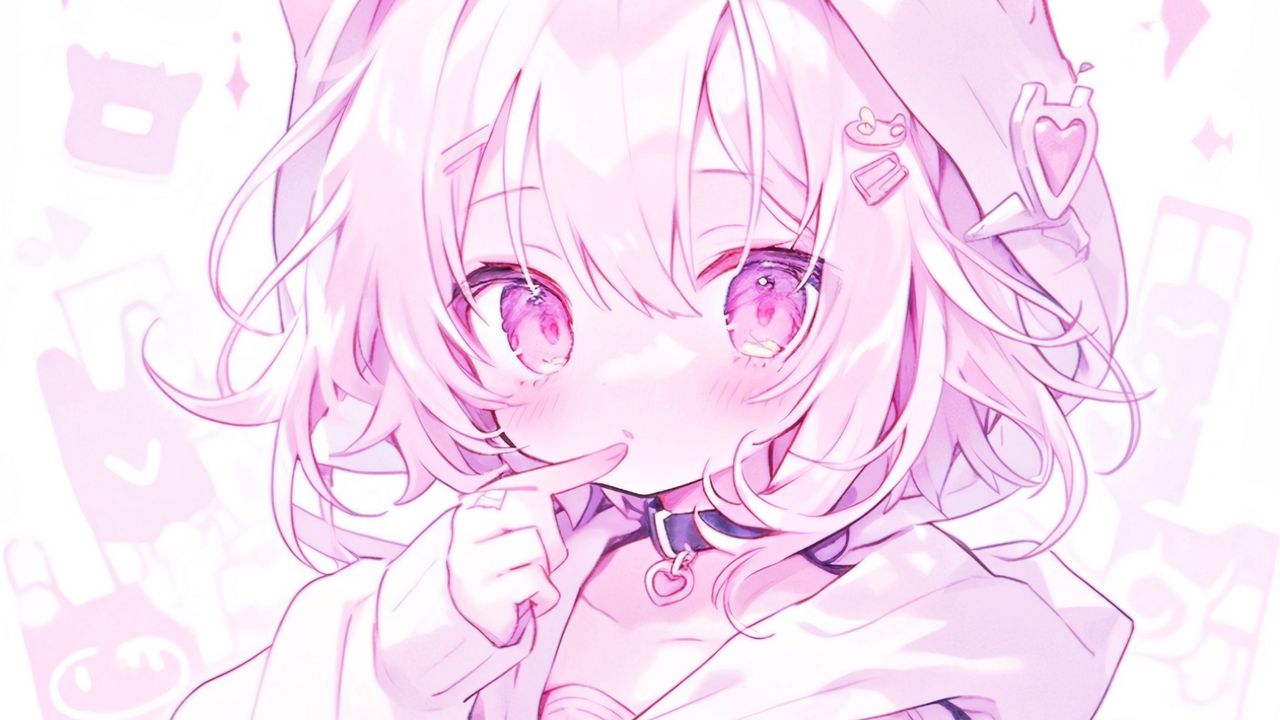 Wallpaper girl, choker, pink, anime