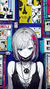 Preview wallpaper girl, choker, wall, posters, anime