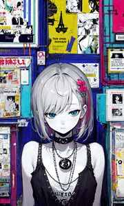 Preview wallpaper girl, choker, wall, posters, anime