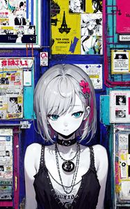 Preview wallpaper girl, choker, wall, posters, anime