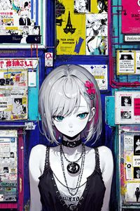 Preview wallpaper girl, choker, wall, posters, anime