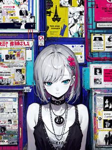 Preview wallpaper girl, choker, wall, posters, anime