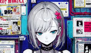 Preview wallpaper girl, choker, wall, posters, anime