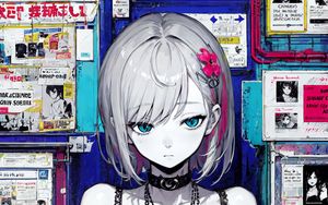Preview wallpaper girl, choker, wall, posters, anime