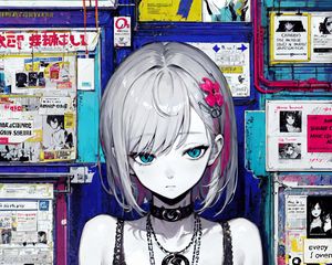 Preview wallpaper girl, choker, wall, posters, anime