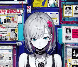 Preview wallpaper girl, choker, wall, posters, anime