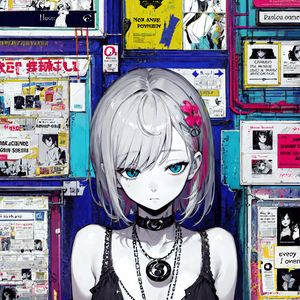 Preview wallpaper girl, choker, wall, posters, anime