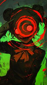 Preview wallpaper girl, circles, fangs, scary, anime, art