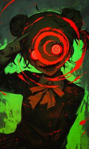 Preview wallpaper girl, circles, fangs, scary, anime, art