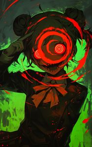 Preview wallpaper girl, circles, fangs, scary, anime, art