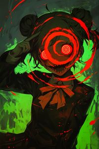 Preview wallpaper girl, circles, fangs, scary, anime, art