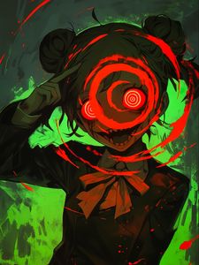 Preview wallpaper girl, circles, fangs, scary, anime, art