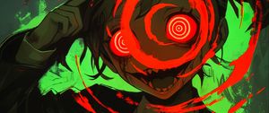 Preview wallpaper girl, circles, fangs, scary, anime, art