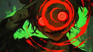 Preview wallpaper girl, circles, fangs, scary, anime, art