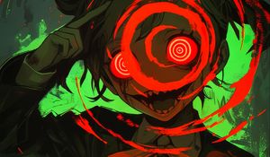 Preview wallpaper girl, circles, fangs, scary, anime, art