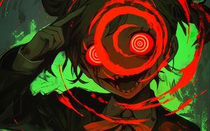 Preview wallpaper girl, circles, fangs, scary, anime, art